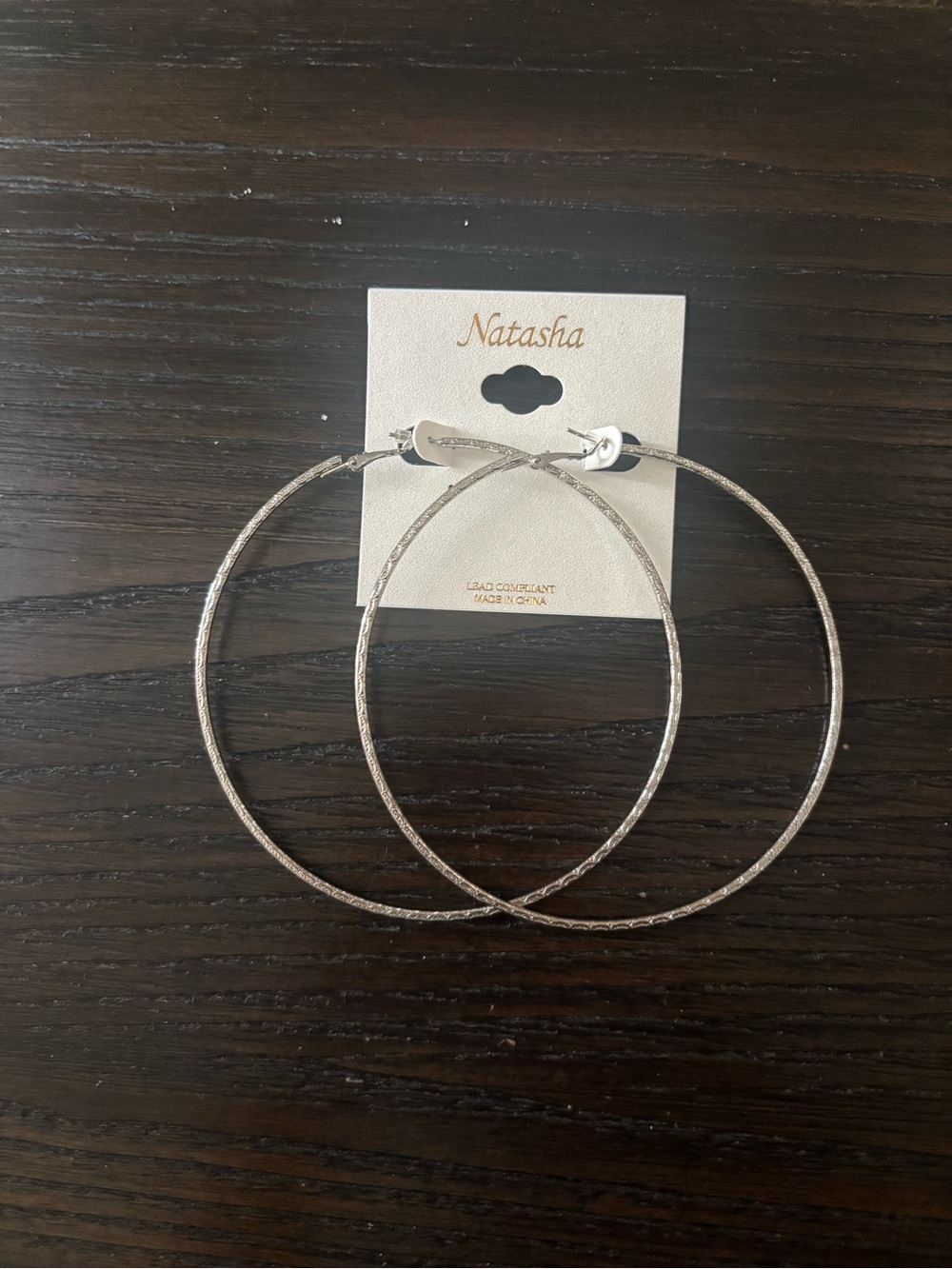 NEW Natasha Silver Textured Hoop Earrings